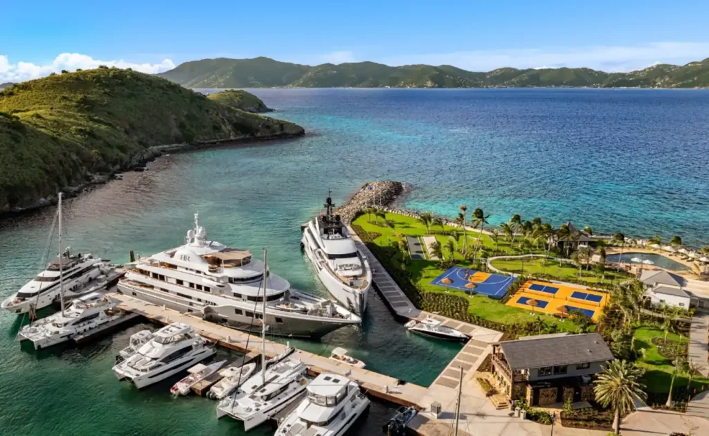 Yacht club in peter island, one of BVI private island resorts