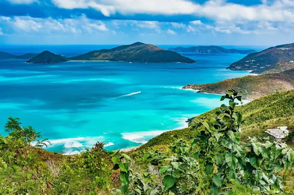 Turquoise coastal panorama showcasing the beauty surrounding hiking in the BVI.