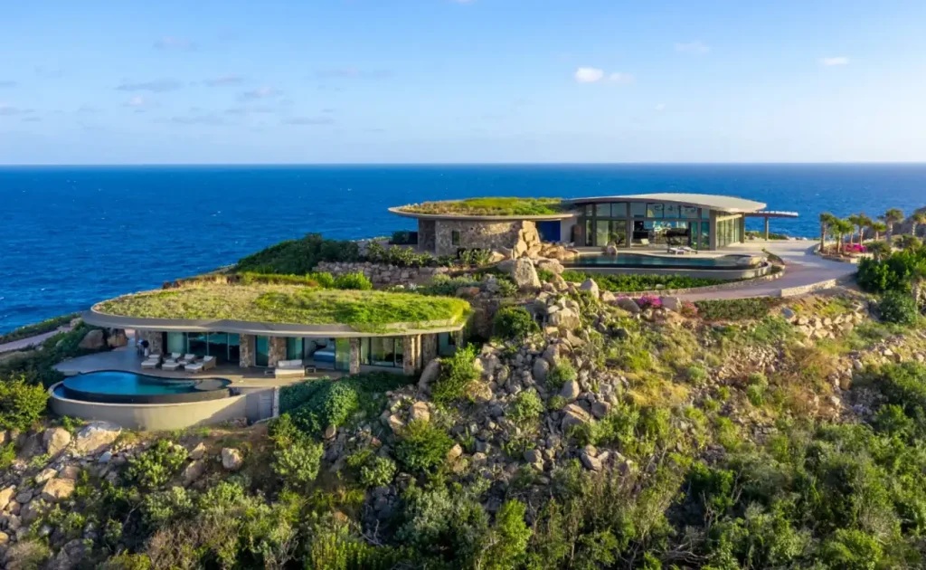 Rainbow Villa overlooking the coastline with sweeping ocean views at Oil Nut Bay in the British Virgin Islands.